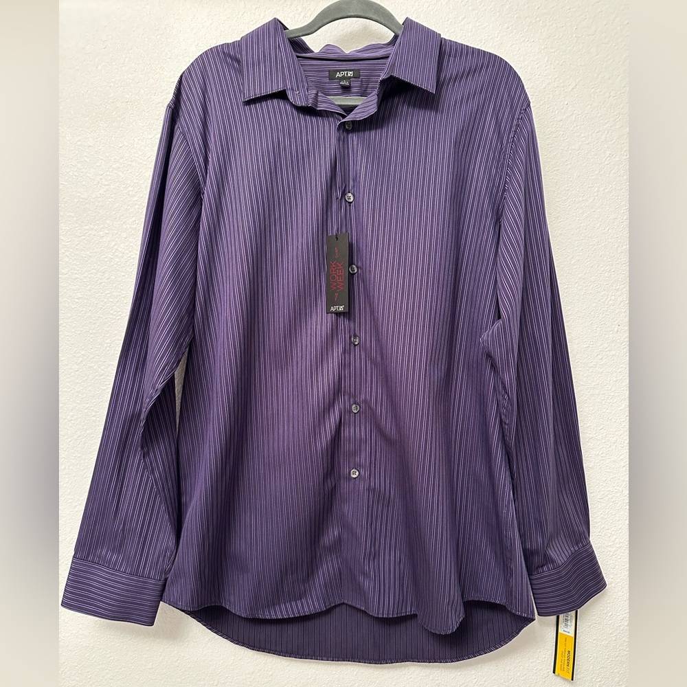 APT. 9 Men’s Large Dress Shirt Modern Fit Buttons Work Week Kohl’s Purple Stripe